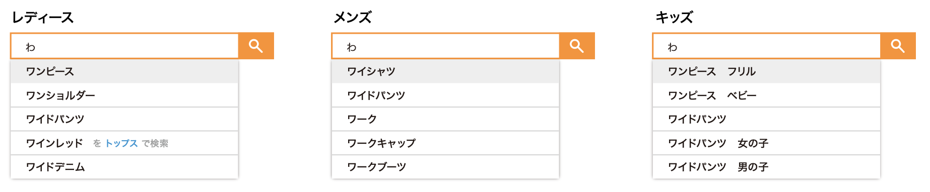 ジェンダー別サジェスト